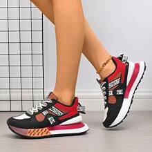 复古撞色厚底运动鞋，个性化字母系带增高休闲运动鞋，ins风黑色Gump鞋，2025春秋新款圆头系带多功能轻便休闲运动鞋，时尚彩虹中帮运动休闲鞋，复古撞色休闲跑步运动鞋 - 黑色 - 查看 7