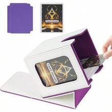 Magnetic Card Deck Box For TCG Storage, Holds 100 Double-Sleeved Cards - White & Purple - View 12