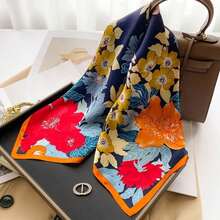 26.77in (68cm) Women's Fashionable Faux Silk Printed Square Scarf – Breathable Hairband, Neckerchief, Bag Handle Accessory, Versatile Bandana & Headband For Styling - Đỏ - Xem 2