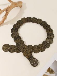 1pc Women's Patchwork Contrast Color Distressed Vintage Western Boho Heavy Metal Rivet Buckle Waist Belt Decor Sexy Cinched Waist Dress Accessory, Suitable For Daily Wear