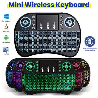 Upgraded Backlit Mini Keyboard Wireless 2.4GHz Keyboard Touchable Portable With Touchpad Mouse And Built-In Rechargeable Battery Compatible With Google Smart TV Android Box Windows Laptop