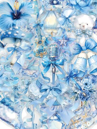 60Pcs Transparent PET Stickers Blue Stickers Romantic Stickers Cartoon Stickers BlueStickers Graffiti Stickers Decor Vinyl Waterproof Stickers For Journaling Computer Scrapbook Luggage Water Bottle Phone