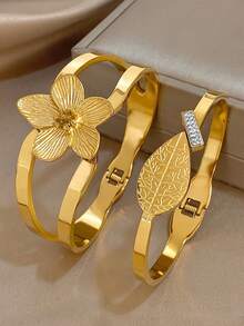 Bộ vòng tay hình lá và hoa thanh lịch mạ vàng 18K bằng thép không gỉ dành cho nữ, quà tặng cho mẹ, Giáng sinh, Lễ tạ ơn, Halloween, Đám cưới, Tiệc tùng/Vũ hội/Phụ kiện hàng ngày, Quà tặng cho ngày kỷ niệm, Ngày lễ tình nhân, Trang sức Boho, Quà tặng sinh nhật, Phù dâu - Nhiều màu - Xem 12