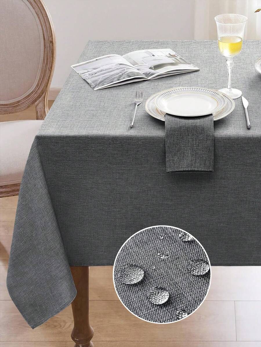 1pc Water-Repellent, Splash-Proof Solid Color Polyester Rectangular Tablecloth, Woven Thick Fabric, Suitable For Restaurant, Outdoor, Living Room, Patio, Picnic Or Holiday Party, Home Decor - Dark Grey - View 1