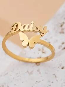 Personalized Name Ring/Monogram Initial Ring Engraved, Gold Plated/Sterling Silver/Stainless Steel, Size Adjustable Custom Commemorative Jewelry Birthday Mother's Day Gift For Ladies Girls - Multicolor - View 11