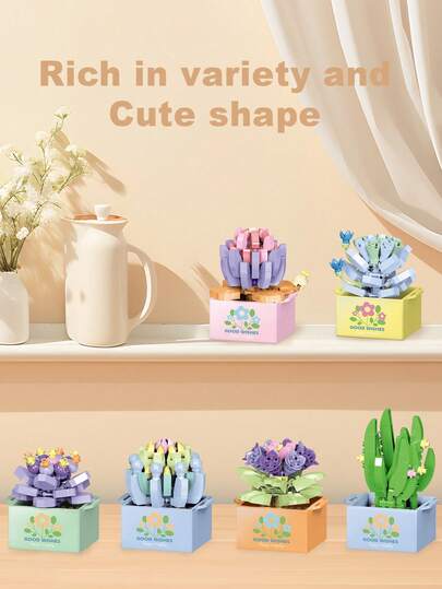 Puzzle Flower Pot Desk Decor Bouquet Bonsai Rose Flower Puzzle Toy, Educational Gift For Boys And Girls