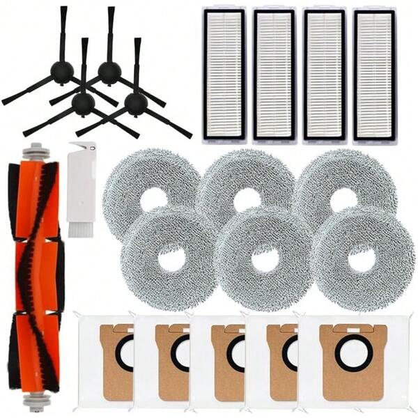 Kit di accessori di ricambio compatibile con X20 Max, X20 Pro Robot Vacuum, include 1 spazzola principale + 4 spazzole laterali + 4 filtri HEPA + 6 panni per la pulizia + 5 sacchetti per la polvere