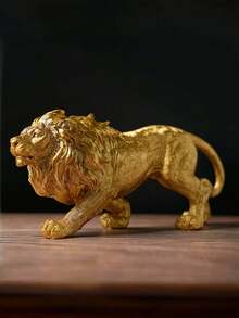 Elegante escultura de león dorado de resina - Estilo vintage con detalles exquisitos, perfecto como símbolo de éxito y decoración del hogar, ideal para oficina, dormitorio, sala de estar, entrada o gabinete de TV, exhibición de bar, decoración de pared con león, regalo festivo