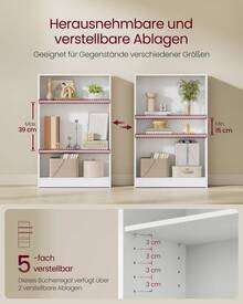 Bücherregal Standregal Raumteilerregal, Höhe 93cm - Weiss - Übersicht 3