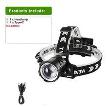 350000流明超亮头灯大功率LED头灯USB可充电变焦头灯手电筒钓鱼狩猎头灯 - 黑色 - 查看 14