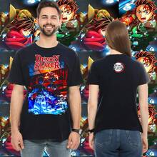 Playera Unisex con Estampado de anime Tanjiro Tomioka vs Akaza V2 | Diseño Urbano y Comodo | Streetwear, Festivales y Uso Diario | Algodón Peinado y Corte Holgado  | Ideal para Outfits Casuales, Fiestas o Regalos | Hombre y mujer - Negro - Ver 3
