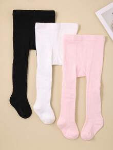 6 pares de leggings de punto de color liso para niñas, aptos para uso diario durante todo el año - Niñas, medias para niñas pequeñas - Estilo aleatorio, color aleatorio