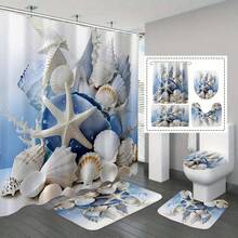 1/4 Stücke kreatives Korallen-Seestern-Muscheldesign Duschvorhang und Liner Set, Heimdekoration Vorhang, Badezimmer Duschvorleger, moderne Badezimmervorhänge, wasserdicht, Badezimmer Teppich, U-förmige Toilettenvorleger, Toilettendeckel, 12 Haken, geeignet für Heimdekoration, Feiertage, tägliche Dekoration, Weihnachtsdekoration, Badezimmerdekoration, Duschdekor, ideales Geschenk