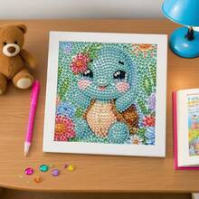 一套可爱海龟DIY钻石画套装（含画框），创意海洋动物钻石艺术工艺礼品套装，卡通5D钻石画套装，包含花朵、蝴蝶和海龟，适合初学者的家庭亲子活动，全圆钻宝石艺术装饰，适用于客厅、卧室、办公桌，是万圣节、圣诞节、生日和派对礼物的完美之选。