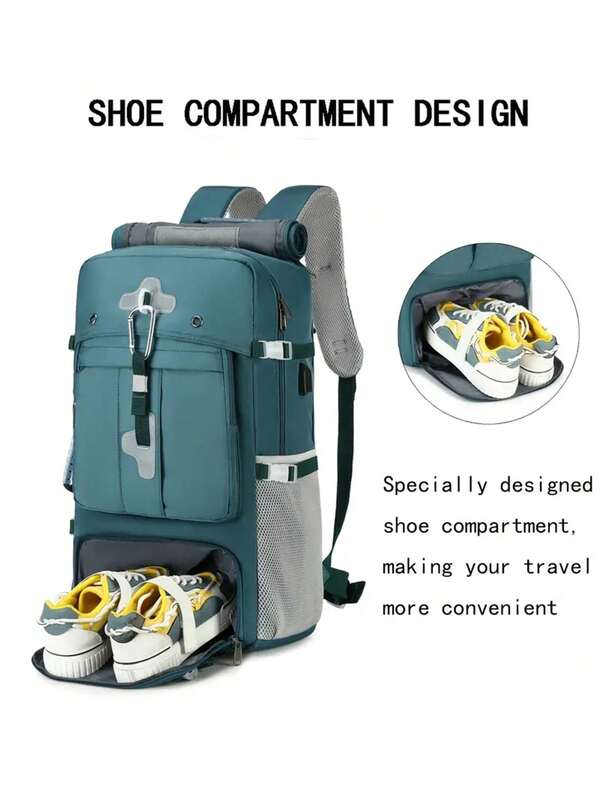 50L Large Capacity Travel Backpack, Multi-Functional Travel Rucksack With Separate Shoe Compartment, Suitable For Camping And Short Trips, Portable Outdoor Sports Backpack