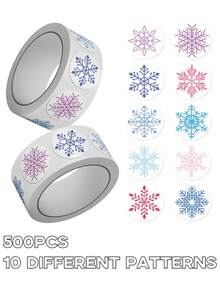 1 Rollo/500 piezas Pegatinas de copos de nieve de colores para Navidad - ¡Perfectas para sellar y decorar sobres de regalo!