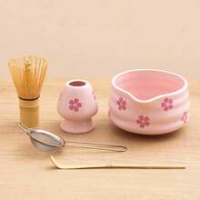 1pc/2pcs/5pcs Japanese Style Ceramic Matcha Tea Set, Includes Matcha Bowl With Spout, Stainless Steel Matcha Sifter, Natural Bamboo Whisk, Matcha Whisk Holder, And Bamboo Matcha Scoop, Ideal Gift For Matcha Lovers