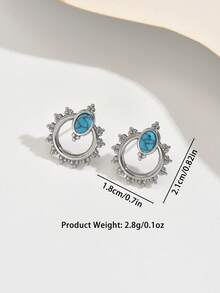 1 Pair Fashionable, Exquisite, And Elegant Hoop Earrings Inlaid With Blue And Green Gemstones, Unique Design With Exotic Charm And Classic Elegance, Suitable For Daily Wear - Yellow Gold - View 10