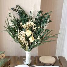 1 Bouquet Of Mixed Flowers Of Baby's Breath, Eucalyptus And Lemongrass, Natural Plant Bouquet, Suitable For Table Vase Flower Arrangement, Wedding Flowers, Bridal Bouquets, Home Office Flowers, And Party Flowers