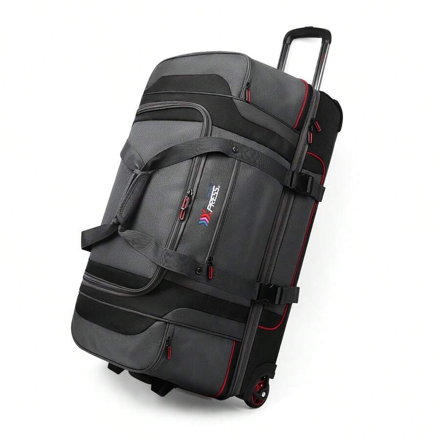 30 Inch Rolling Duffle Bag With Telescopic Handle, Wheeled Duffel Bag With Drop-Bottom,With 2 Layers Of Space Multiple Interior & Exterior Pockets,Extra Large Luggage Bags For Travel - 紅色 - 查看 1