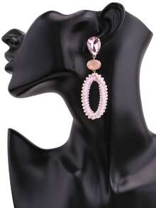 1 Pair Handmade Bohemian Beaded Crystal Oval Dangle Earrings, Handcrafted Jewelry Gift For Women