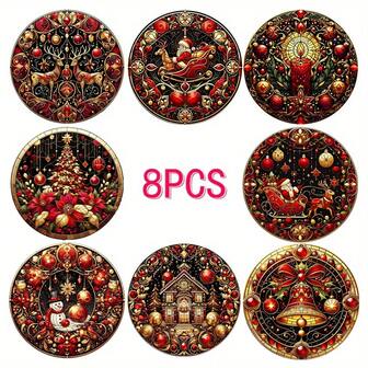8 件圣诞木制杯垫套装 - 耐热、防滑饮料杯垫，适用于家居装饰和桌面保护 - 理想的节日礼物