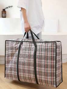 حقيبة تخزين قابلة للطي بسعة كبيرة ومطبوعة بنمط مربعات، سميكة ومقاومة للماء والبلى، مناسبة لعدة سيناريوهات مثل الانتقال والسفر، ضرورية للتخزين المنزلي