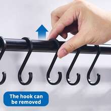 1pc 30cm/40cm/50cm Movable Hooks, Simple & Fashionable No-Drill Black Movable Hooks Suitable For Kitchen/Bathroom/Pot Lid Organizer, Easily Installed With Adhesive Tape, Also Applicable For Garage Tools, Entrance Keys & Jewelry, Sutiable To Use In Kitchen, Kitchen Storage Goods