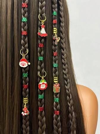 26pcs Christmas New Alloy Colorful Hair Rings Decor Set, Fashion & Versatile, Claw Clips, Hair Accessories