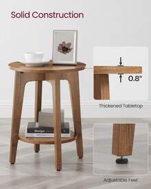 VASAGLE Round Side Table With Lower Shelf, End Table For Small Spaces, Nightstand For Living Room, Bedroom, Rustic Walnut - Brown - View 4