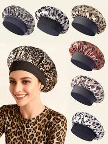 1 件女士真丝睡帽，缎面护发帽，松紧带真丝睡帽，时尚豹纹款式，休闲舒适透气日常护发帽
