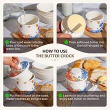 TEATALK Garrilla de mantequilla de cerámica francesa para mantequilla untable y mantequilla con tapa para encimera soporte de mantequilla para regalo de cocina en el hogar soporte de mantequilla - Blancoycolorido - Ver 3