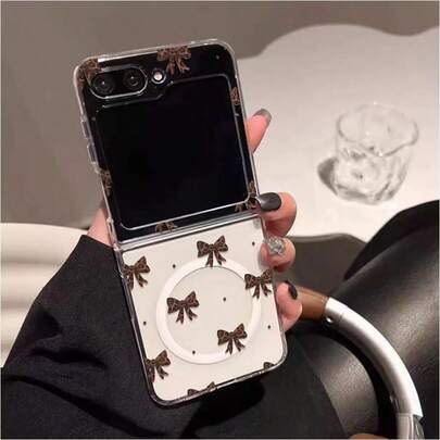 Leopard Print Bow Magnetic Folding Phone Case For Samsung Galaxy Z Flip3 5GGalaxy Z Flip 4 5GGalaxy Z Flip 5 5GGalaxy Z Flip 6 5GGalaxy Z Flip 7 5
