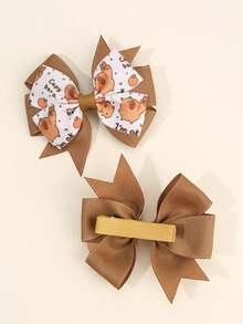 2pcs Capybara Print Hair Bows For Girls Cute Capybara Bow Hair Clips Brown Grosgrain Ribbon Bow Hairpins Holiday Birthday Party Headpiece Baby Hair Accessories