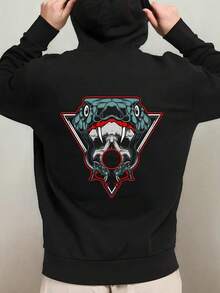 1pc Men'S Gothic Snake & Skull Graphic Hooded Sweatshirt - Black Regular Fit Long Sleeve Pullover With Red Accent Eyes, Edgy Casual & Formal Wear, Durable Digital Print Hoodie For Everyday & Hallo,Fall Hoodies,Men's Fall Clothes,Street Wear,Halloween,Mens Hoodies,Y2k Clothes,Jesus Hoodie,Thanksgiving Day,Nightmare Before Christmas,Christmas - màu đen - Xem 1