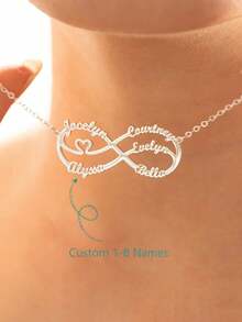 Colar Personalizado com Nome Infinito para Membros da Família, Colar Personalizado com Pingente de Coração para Meninas, Presente de Ação de Graças/Natal Dourado, Moda Rose Gold, Moda de Outono, Vintage, Neutro, Simples, Casual, Gótico, Punk Personalizado, Personalizado, Único