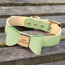 Customized PU Leather Pet Collar With Engraved Dog Name, Cute Bowknot, Adjustable Neck Strap, Anti-Lost For Small/Medium Dogs & Cats, Available In Red, Pink, Blue, Brown