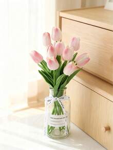 1/5/10支装逼真渐变粉色人造郁金香，质感栩栩如生，适用于家居装饰、情人节礼物、酒店、派对、婚礼、餐桌装饰，优雅无异味 - 白粉紅色 - 查看 6