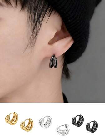 2 st minimalistiska örhängen med dubbla lager, kopparmaterial, enkla, slät yta, mångsidiga örhängen, lämpliga för vardagsbruk, halloween, jul, festivaler, fester, kan ges som presenter till pojkvänner, män, manliga vänner