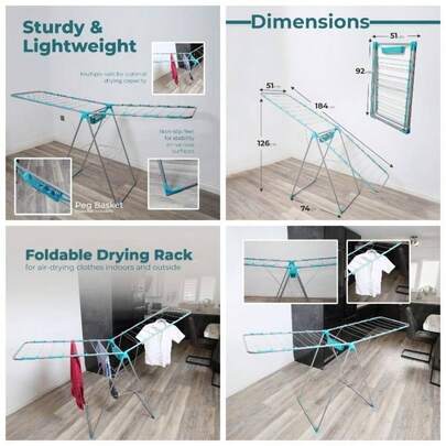 Clothes Dryer Airer With Peg Basket Foldable Clothes Drying Rack Compact Laundry Clothes Stainless Steel Adjustable Horse Indoor Outdoor Laundry Racks