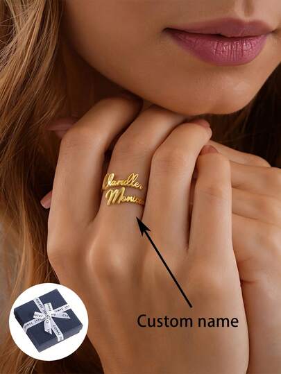1 Peça Anel de Aço Inoxidável Personalizável com 1-2 Letras, Opções de Cor Dourada e Prateada, Design Aberto de Camada Dupla, Moda e Versátil, Nome Personalizável, Ideal para Presente de Aniversário, Presente de Aniversário, Presente do Dia dos Namorados, Presente do Ramadã, Presente da Namorada, Presente do Dia das Mães. Adequado para Uso Diário e Festas, Também Ótimo como Decoração Pessoal, Presente Perfeito para Família, Amigos ou Entes Queridos.