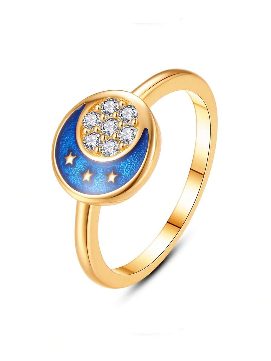 Kaletine 1 Piece 925 Sterling Silver Rings For Women Blue Sparkling Moon Zirconia Rings Fashion Engagement Wedding Jewelry Gift