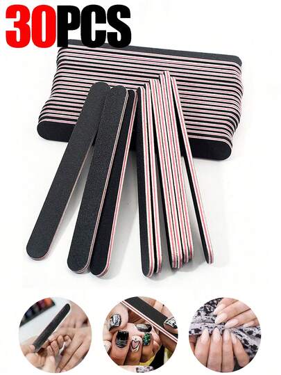 30pcs Black Sanding Nail Files, Straight Nail Art Sanding Strips, Non Shedding Nail Art Sanding Strips