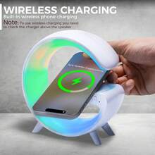 EIGIIS 1个智能台灯，10种灯光模式（5.91*5.91*2.11英寸），内置扬声器，支持15W无线充电，具备节奏RGB灯光、氛围灯、日出闹钟、唤醒灯等功能，适用于卧室和客厅，也可作为智能台灯使用。