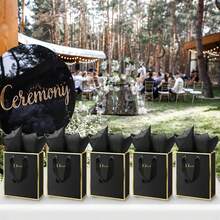 1 Pack Metallic Paper Gift Bag, 9x7x3.1 Inches, Welcome Gift, Thank You Gift Bag, Suitable For Bridal Shower, Wedding, Groomsmen, Bridesmaids, Graduation, Birthday, Retirement Party, Baby Shower, Holiday, Business, Shopping, Craft Decoration (Black, White, Gold)