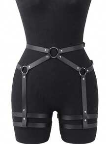 Leather Thigh Garter Belt Leg Harness Y2K Leg Garters For Thigh Valentine's Day Gift Women's Body Shaping Accessories - 黑色 - 查看 1