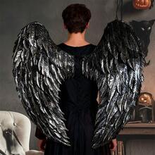 Halloween Black Feather Angel Wings Fantasy Cosplay Wings Costume For Adults Kids Festival Party - màu đen - Xem 2