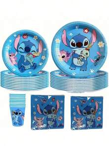 Disney 50pcs/Stitch Disposable Tableware Set Includes 10 Dinner Plates 10 Dessert Plates 10 Paper Cups And 20 Paper Towels, Suitable For Camping, Patio Barbecue, Party Supplies Set, Can Be Used By 10 People, Very Suitable For Halloween, Christmas - Multicolor - View 12
