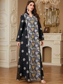 SISKAKIA 1pc Geometric Pattern Woven Fabric Embroidered Dress, Elegant For Holidays, Weddings, Vacations, Birthdays, Parties, Formal Occasions, All Seasons