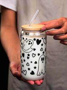 1 件万圣节/圣诞节玻璃杯，高度透明，带有可爱的个性化高温印花设计万圣节派对